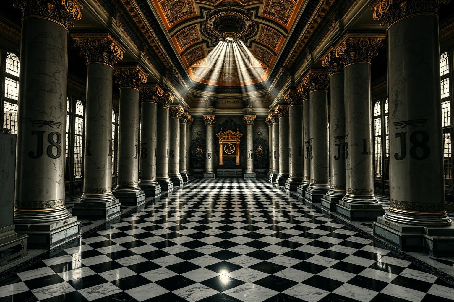 Marble temple with checkered floor